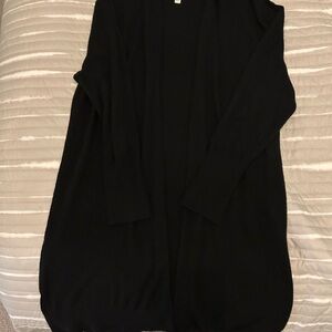 Long Black Cowl Neck Open Front Cardigan – Soft Drapey Layering Piece